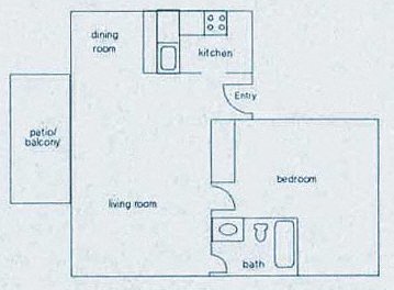 Floor plan for 1 bed, 1 bath, 750 sqft